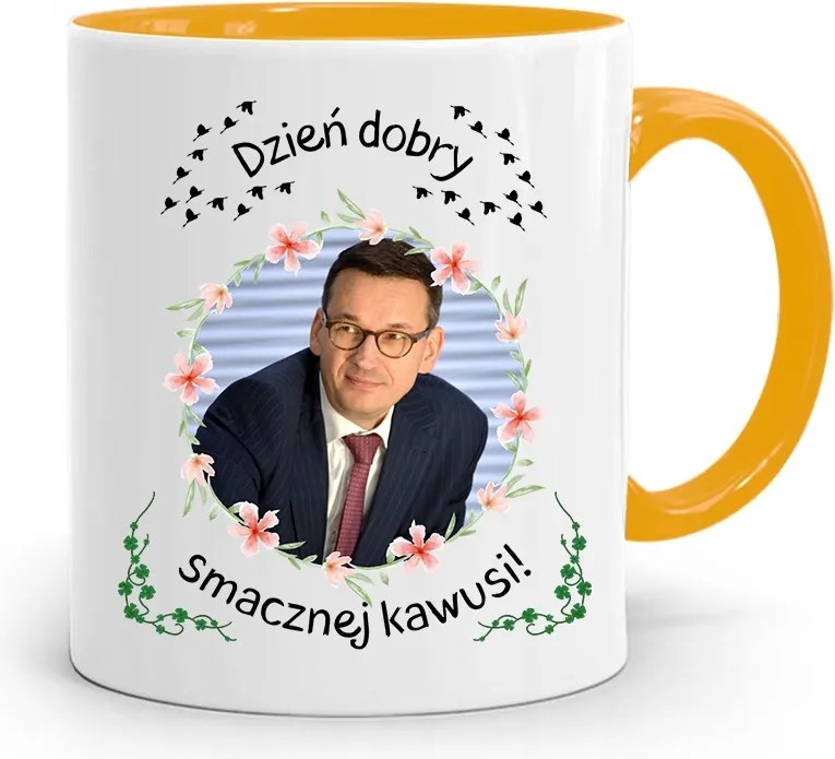 Sárga Bögre Politikusok Miniszterelnök Mateusz Morawiecki