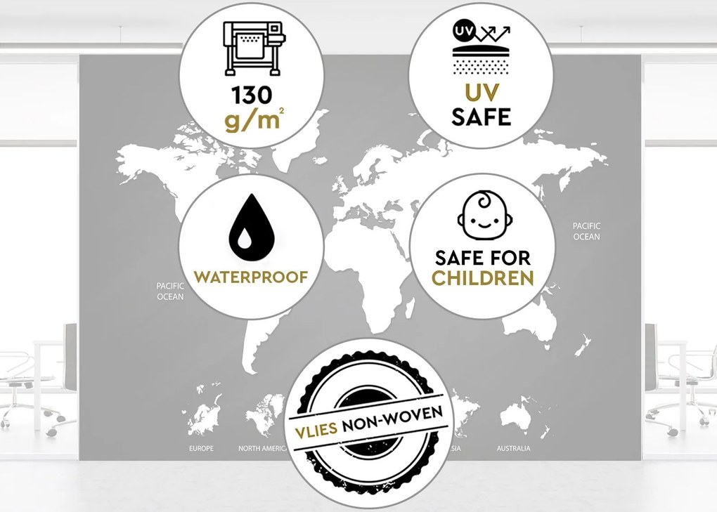 Gario Fotótapéta Fekete-fehér világtérkép Anyag: Vlies, Méret: 350 x 245 cm