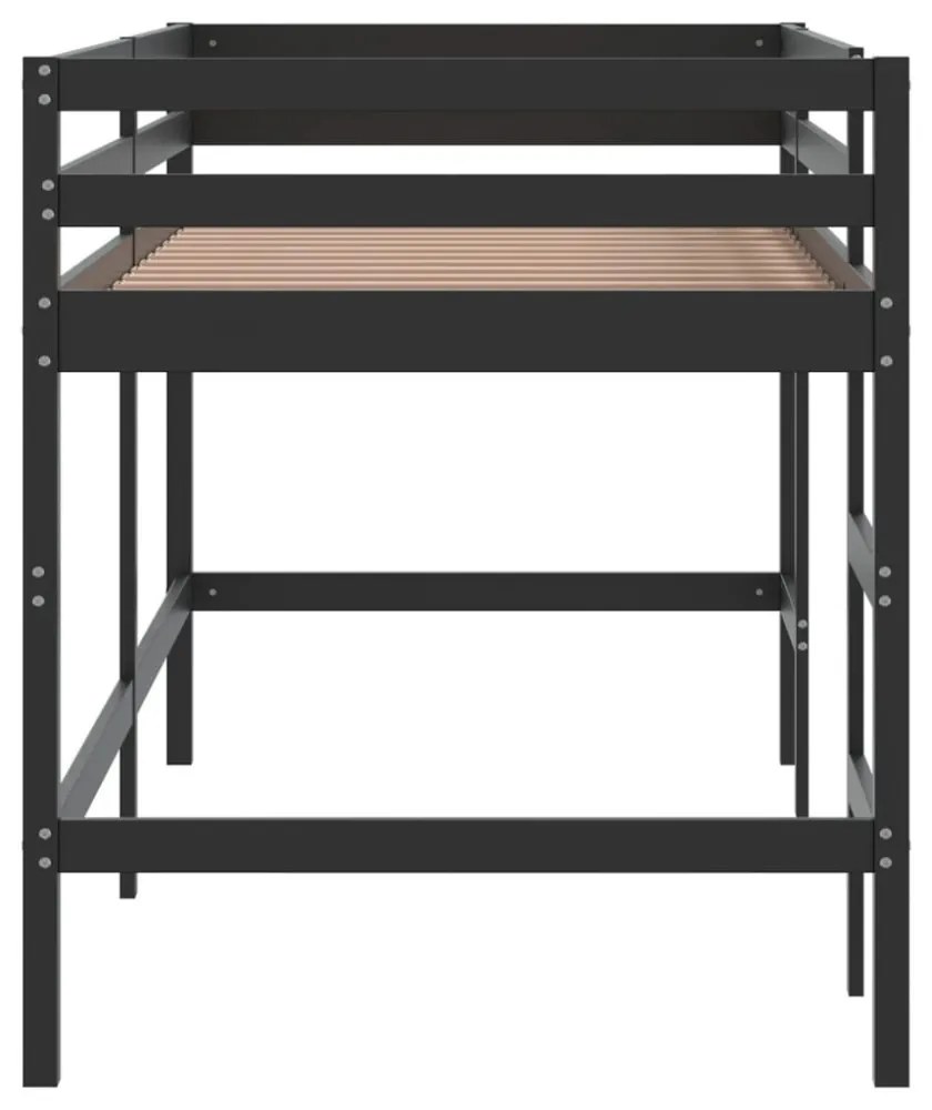 fekete tömör fenyőfa gyerek galériaágy létrával 90 x 200 cm