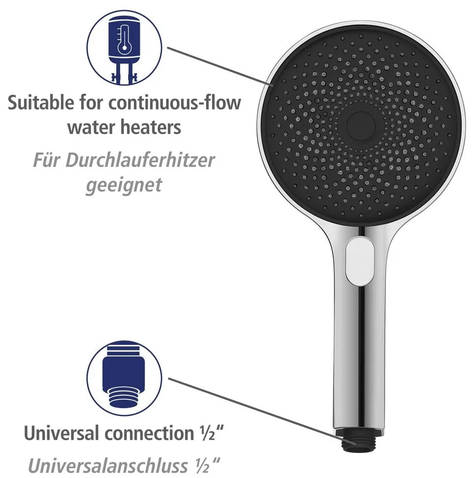 Fényes ezüstszínű rozsdamentes acél zuhanyszett 120 cm Soft Water – Wenko