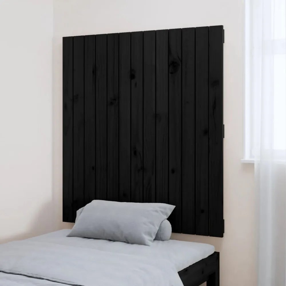 fekete tömör fenyőfa fali fejtámla 82,5x3x90 cm