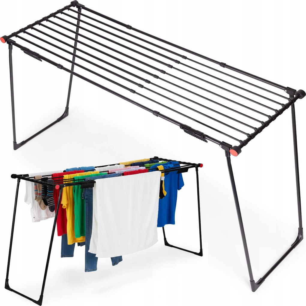 ModernHome BJ-1928-2 Teleszkópos ruhaszárító állvány 19 m, összecsukható, fekete