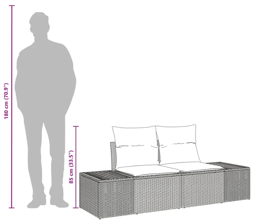 2 személyes kerti kanapé tárolóval és párnákkal Bézs poli rattan