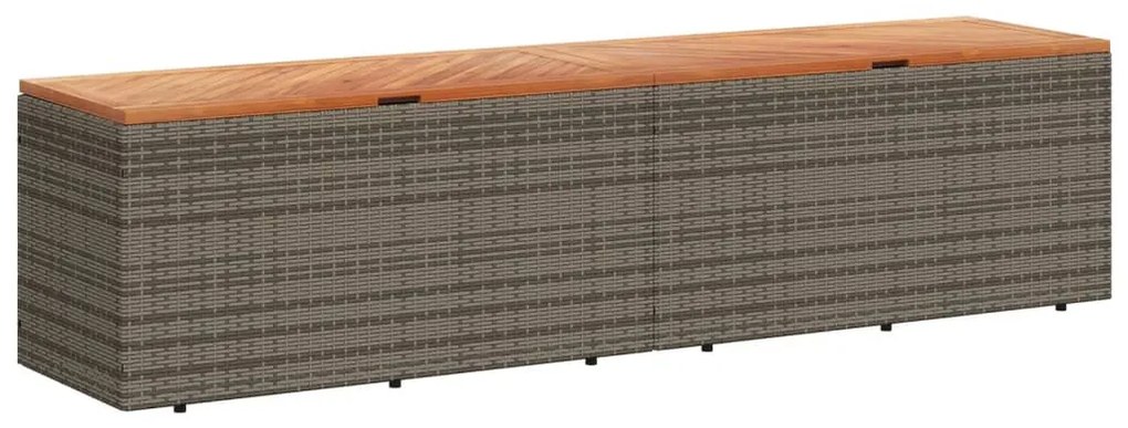 Szürke polyrattan és akácfa kerti tárolóláda 220 x 50 x 54 cm