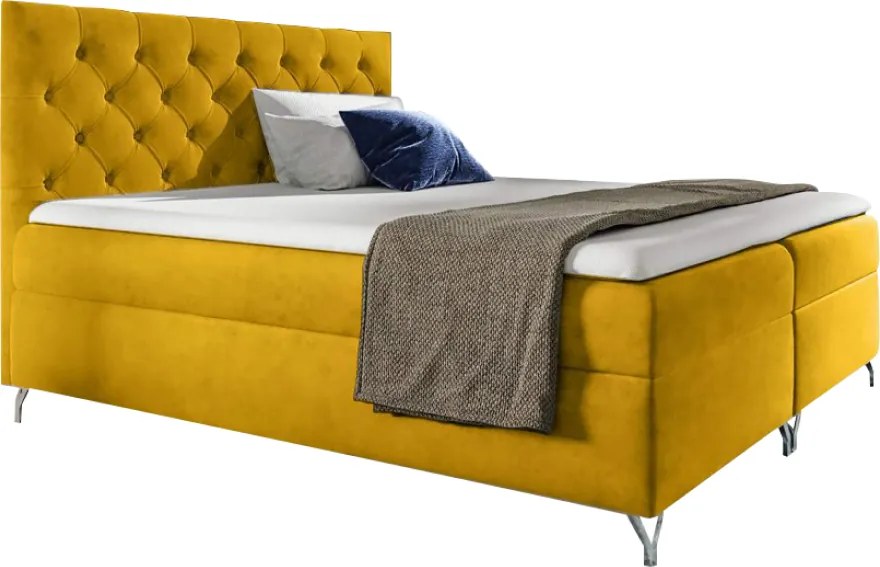 Boxspring ágy, 140x200, sárga Velvet szövet, GULIETTE + ajándék
