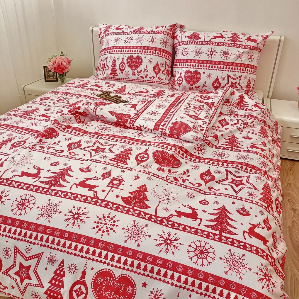 Pamut ágyneműk Karácsonyi ágyneműk Christmas piros TiaHome - 1x Párna 90x70cm, 1x Paplan 140x200cm
