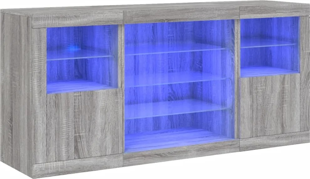 vidaXL szürke sonoma tálalószekrény LED-világítással 142,5x37x67 cm