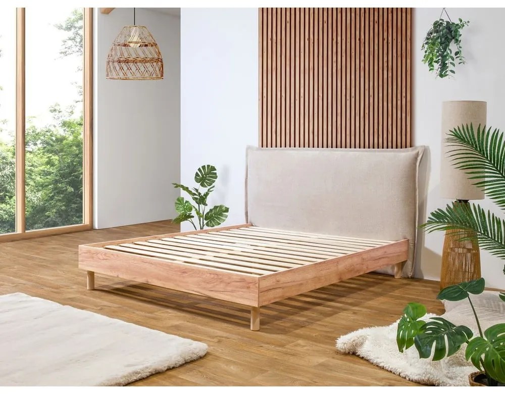 Bézs-natúr színű franciaágy ágyráccsal 180x200 cm Charlie – Bobochic Paris