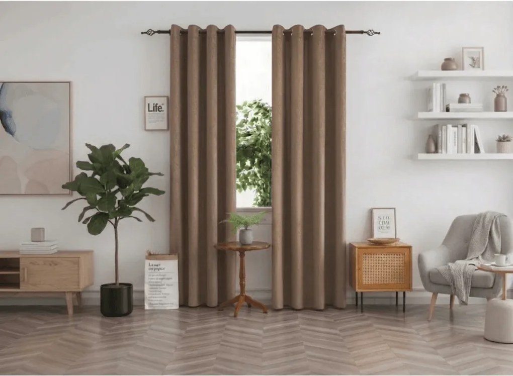 Sötétítő függöny DUNES VELVET 140x250 cm, bézs-barna Felfüggesztés: Fém gyűrűk