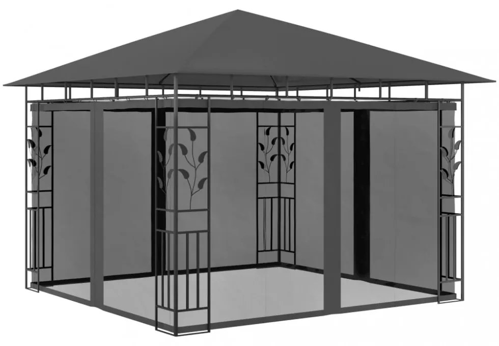 antracit pavilon szúnyoghálóval/LED fényfüzérrel 3 x 3 x 2,73 m