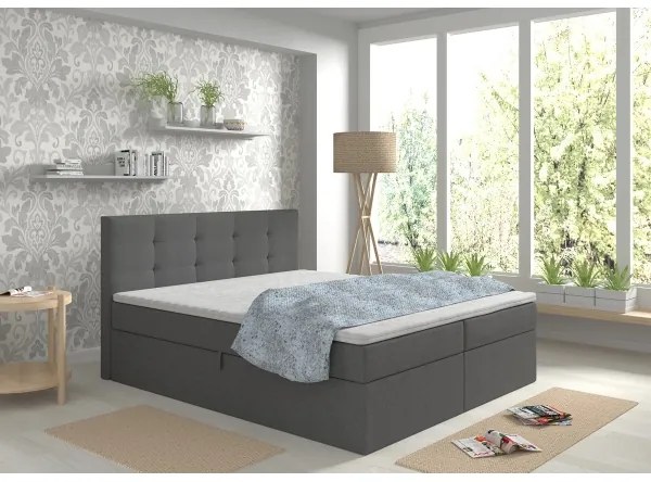 Kárpitozott ágy matracokkal és topperrel, ágy alatti tárolóval EMBER 180x200 cm antracit