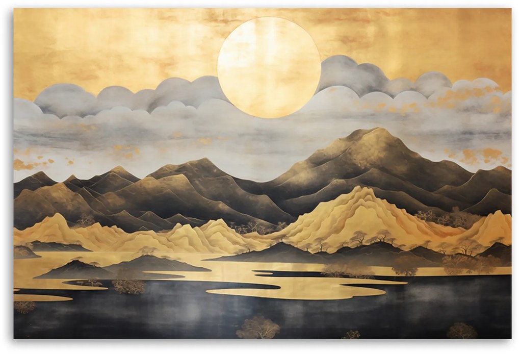 Gario Vászonkép Arany hegyi japán táj Méret: 120 x 80 cm