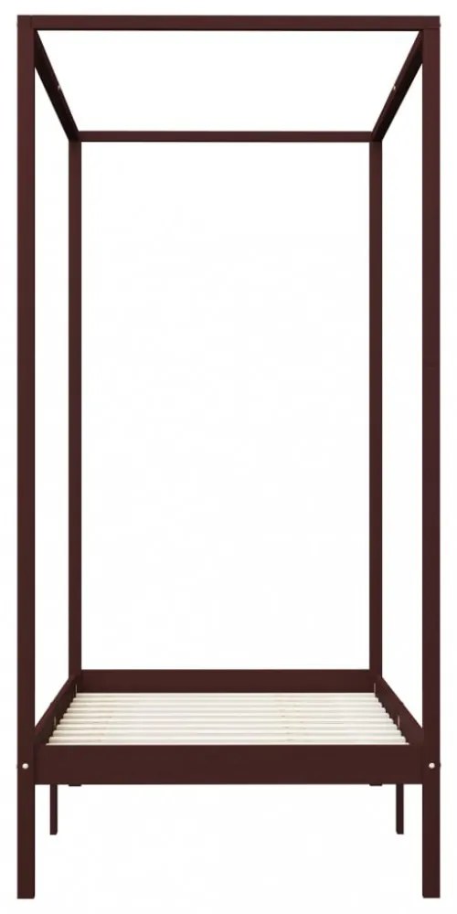 sötétbarna tömör fenyőfa baldachinos ágykeret 90 x 200 cm
