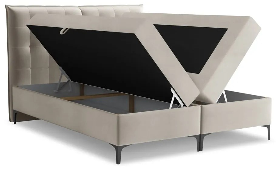 Szürkésbarna ágyneműtartós boxspring ágy 180x200 cm Mikana – Makamii