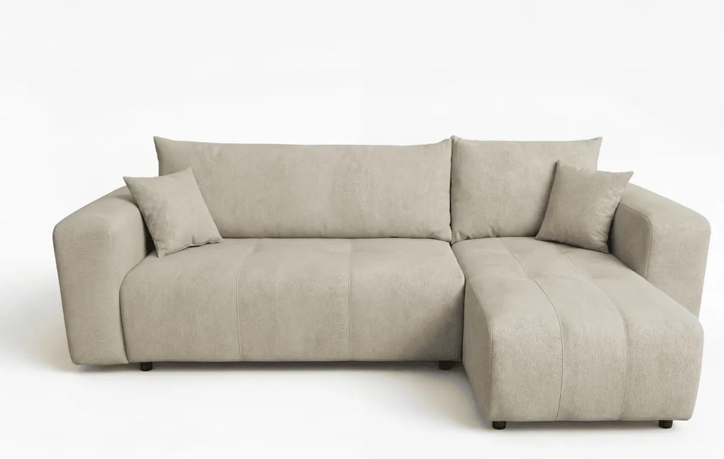 Bézs kihúzható sarokkanapé SORELA, kétoldalas + 2 párna AJÁNDÉK