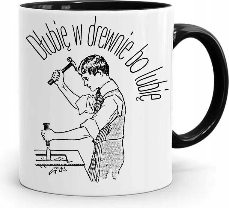 Bögre Fekete Ajándék Asztalosnak Fából Véső, fényképes nyomattal