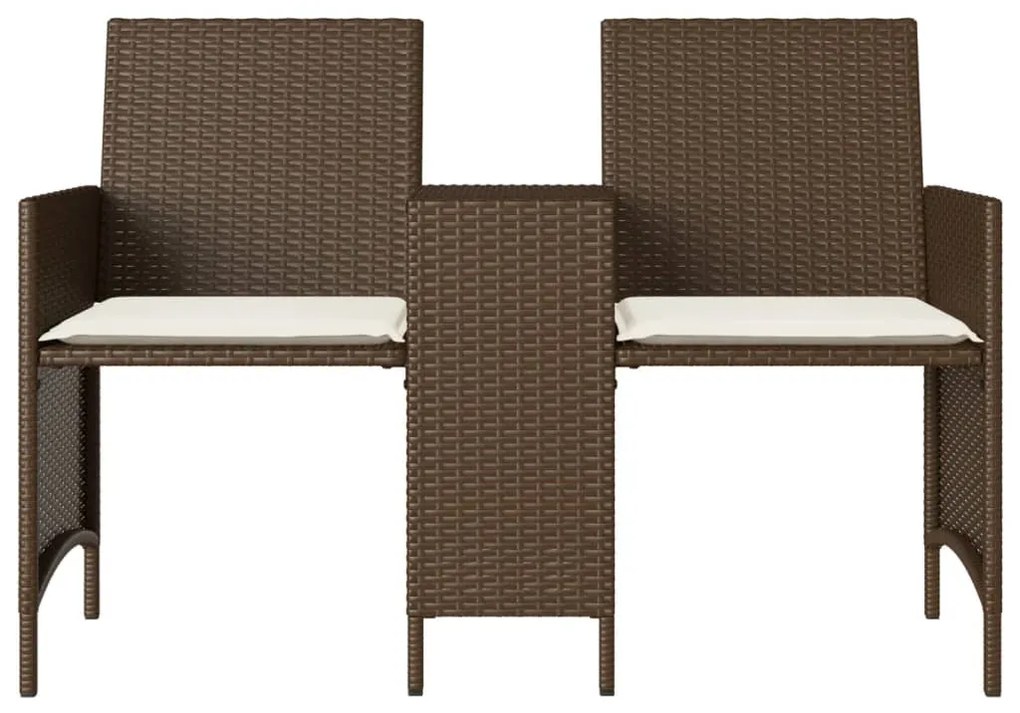 2 személyes barna polyrattan kerti kanapé asztallal/székkel