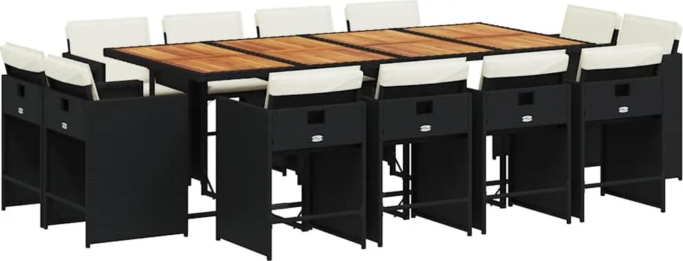 vidaXL 13 részes fekete polyrattan kerti ülőgarnitúra párnákkal