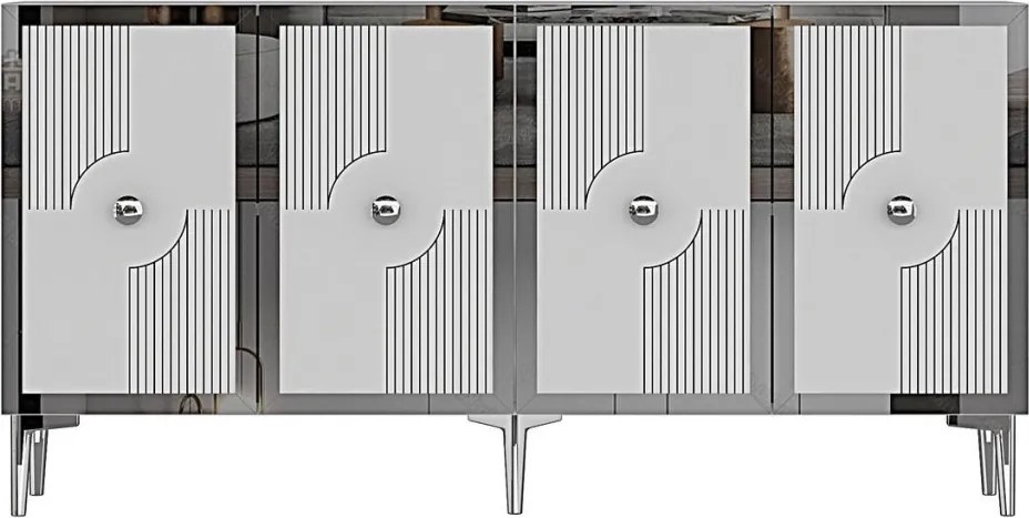 Pega komód, fehér-ezüst, 125 cm