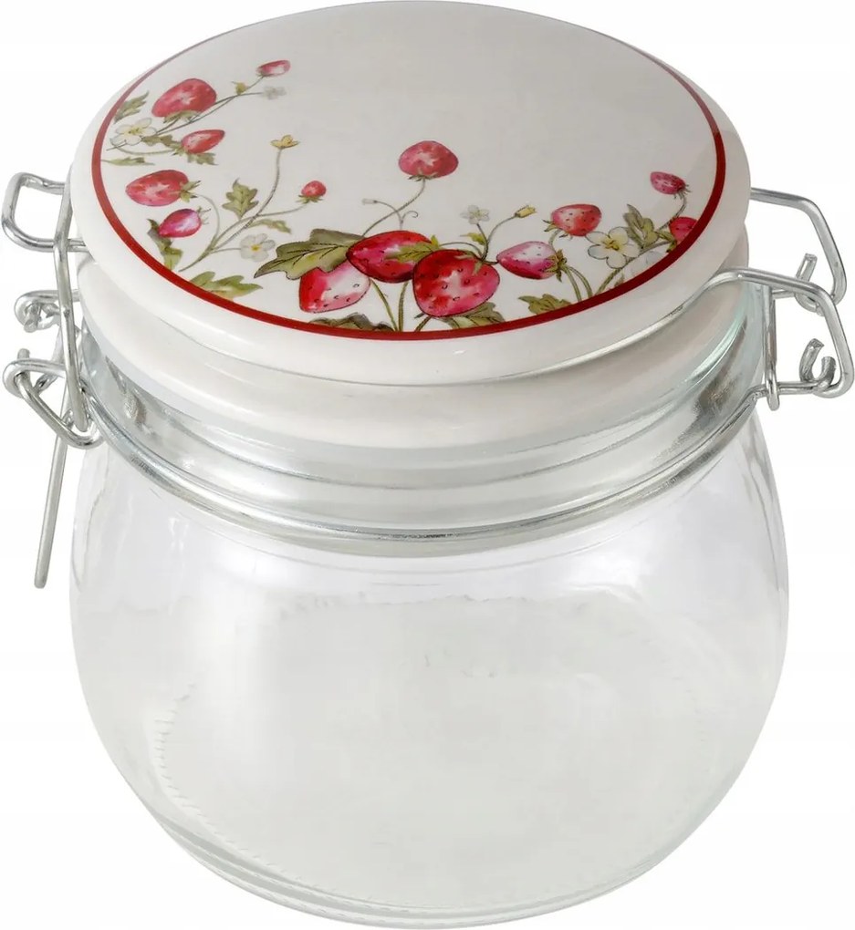 Átlátszó Üveg Üveg Tároló Eper Mintával, Fedéllel, 450 Ml-es