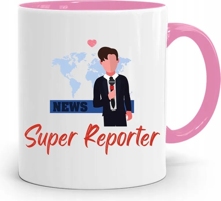 Rózsaszín Bögre Ajándék Riporter Újságírónak, fényképes nyomtatással