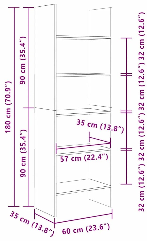 Könyvespolc kézműves tölgy 60 x 35 x 180 cm Faanyag