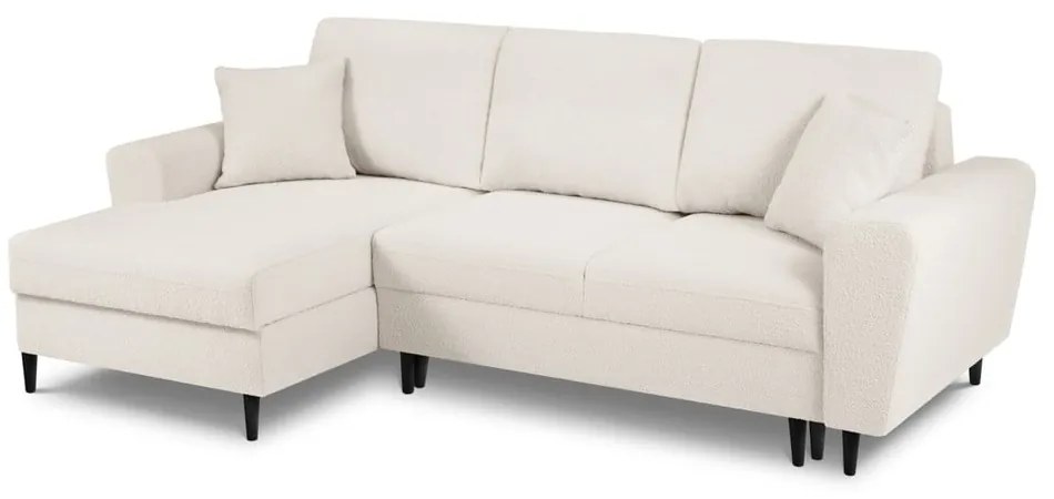 Bézs buklé kinyitható tárolóhelyes sarokkanapé (bal oldali-heverő résszel) Kyoto – Cosmopolitan Design