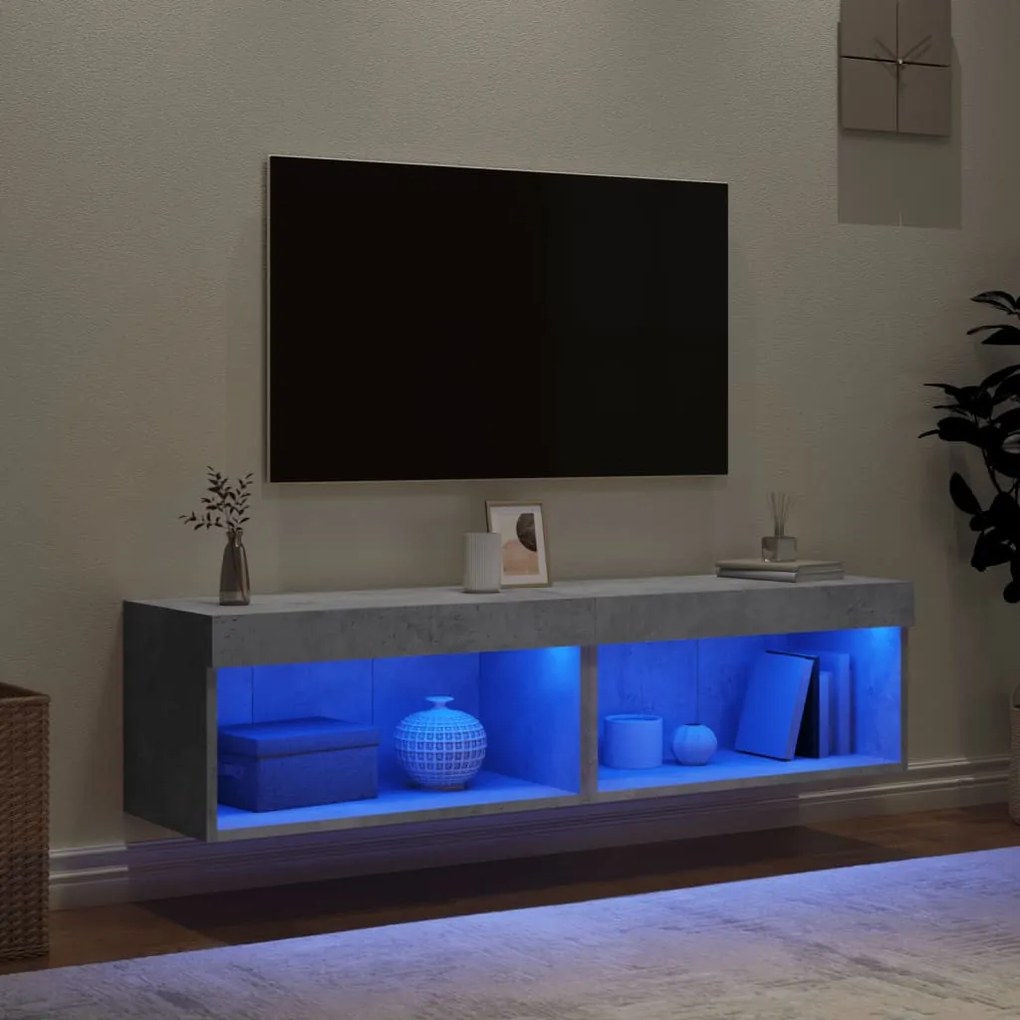 2 db betonszürke TV-szekrény LED-világítással 60 x 30 x 30 cm