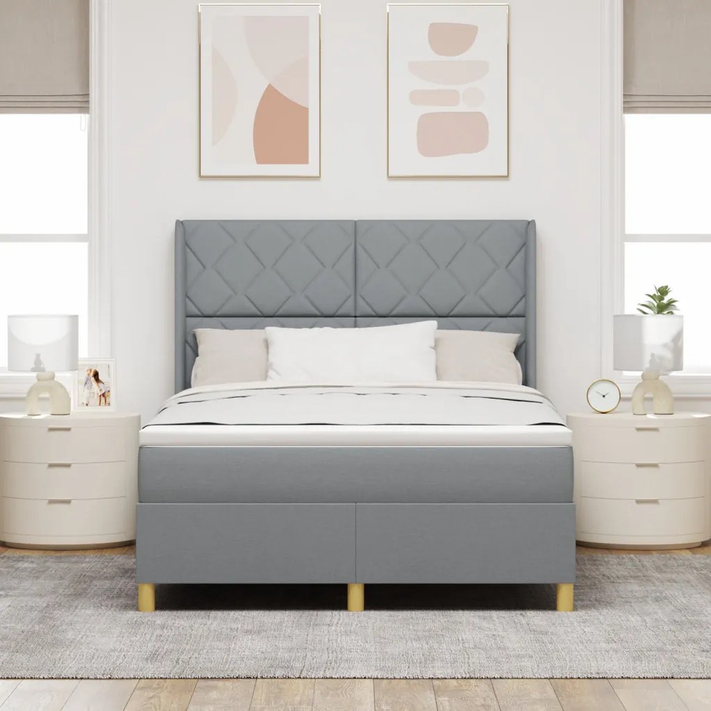 Boxspring Ágy Mattal és LED Fénnyel Szürke 140x200 cm Szövet