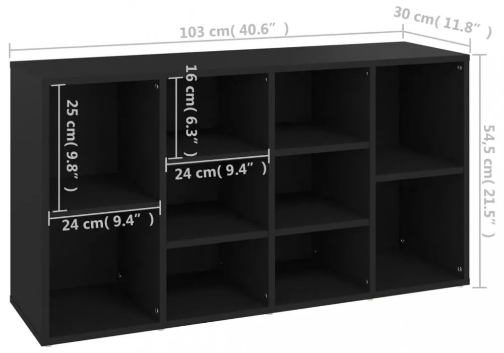 fekete szerelt fa cipőtároló pad 103 x 30 x 54,5 cm