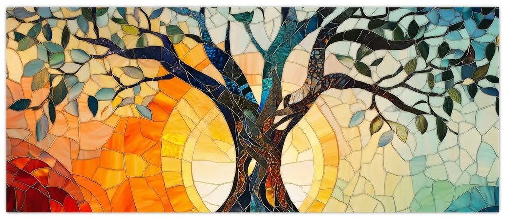 Kép – Mozaik – nap és fa I. (120x50 cm)