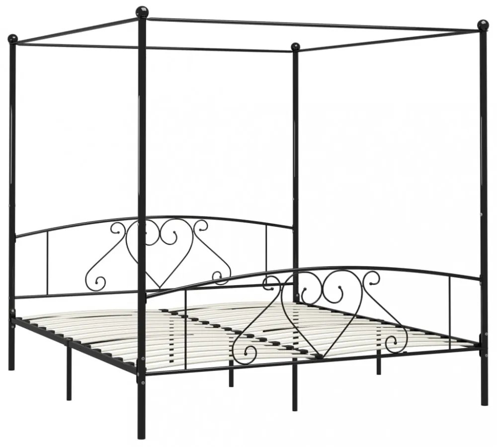 fekete fém baldachinos ágykeret 200 x 200 cm