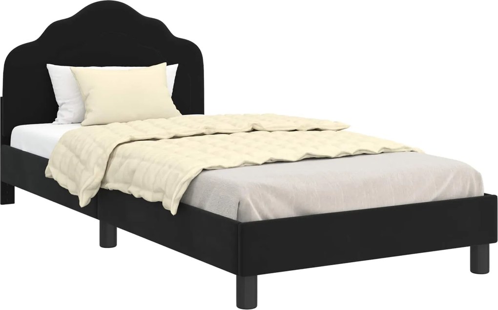 vidaXL Gyerekágy kerettel fejtámlával Fekete 80 x 200 cm Bársony