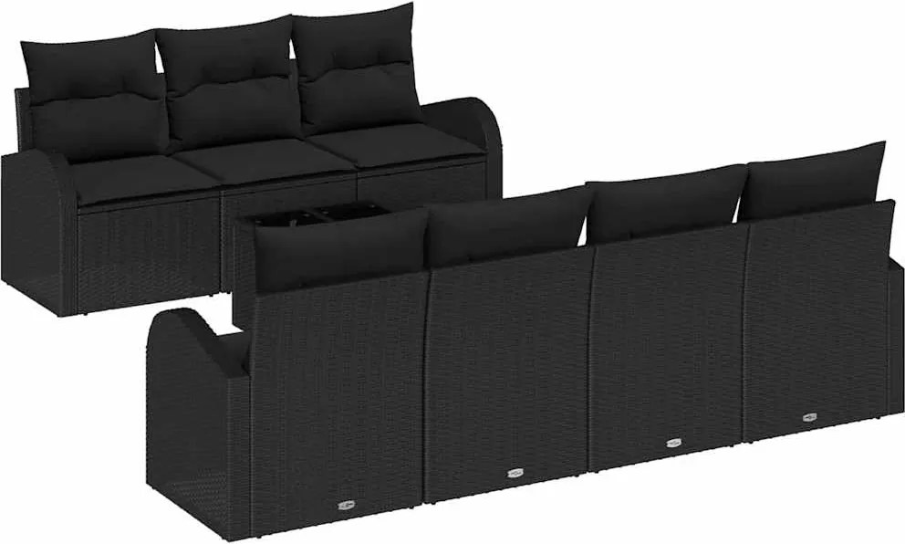 vidaXL Kerti Kanapé Szett Fekete 55 x 55 x 37 cm polirattan