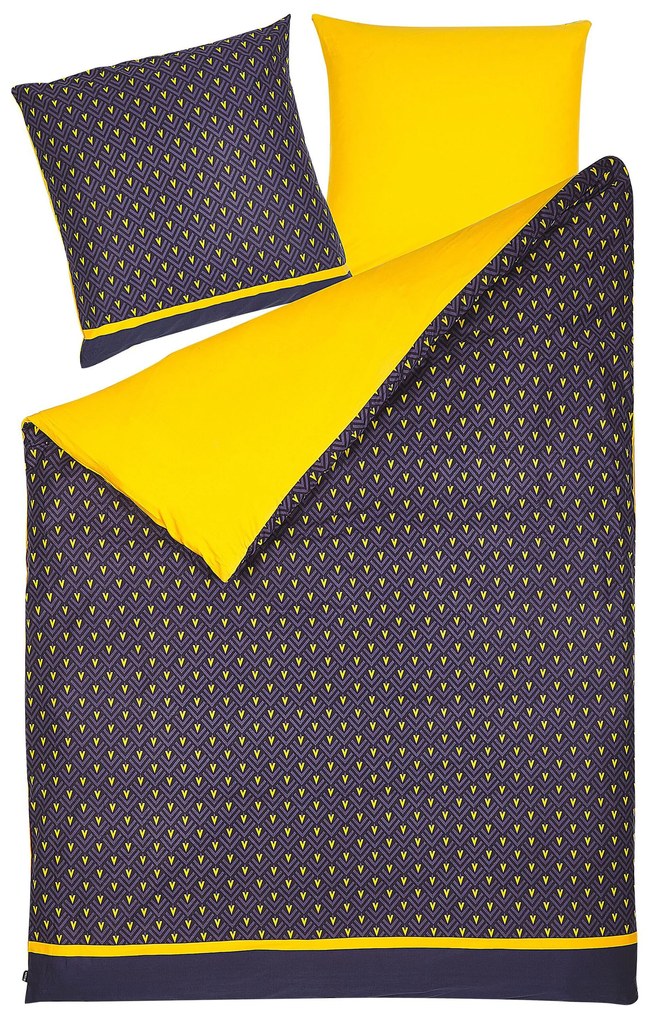 Sötétkék és sárga pamutszatén ágynemű-garnitúra 155 x 220 cm WALLINGFORD Beliani