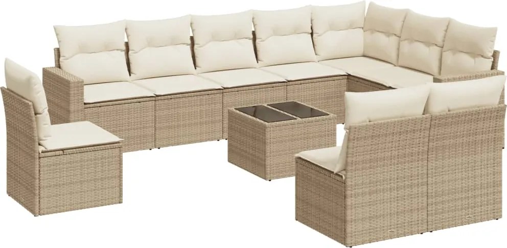 vidaXL 11 részes bézs polyrattan kerti ülőgarnitúra párnákkal