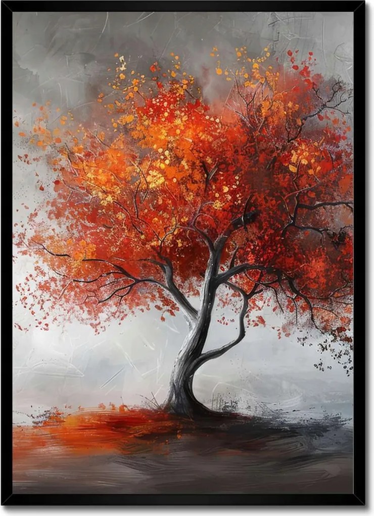 Poszter fekete keretben 50x70 Tűzszínes fa