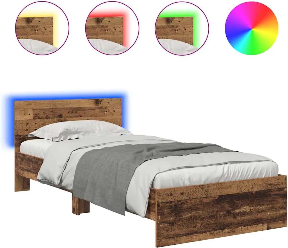 vidaXL Ágykeret LED -es lámpákkal Öreg fa 100 x 200 cm Faanyag