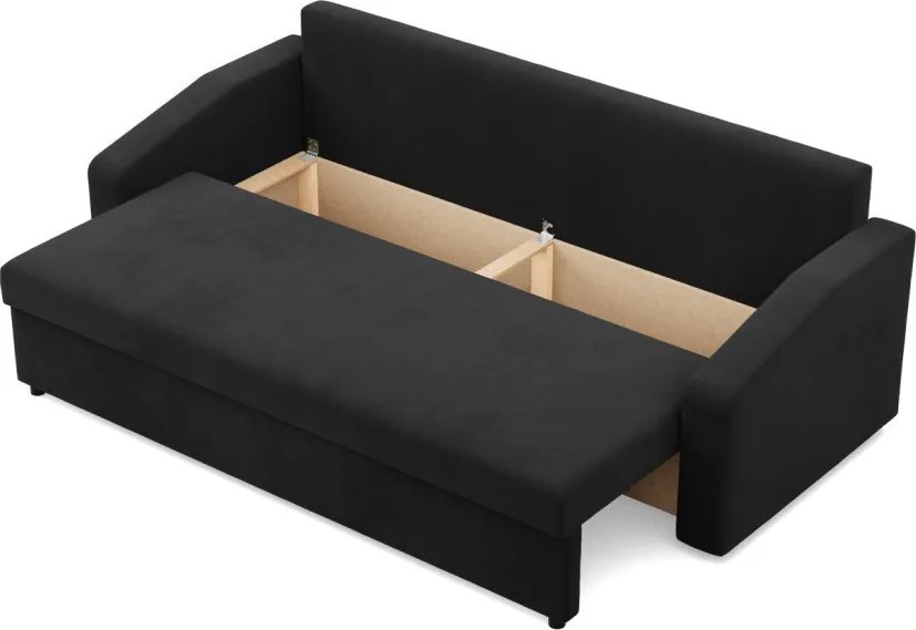 Zeus kanapéágy, szövet anyag, bonell töltet, döntött kartámasz, fekete