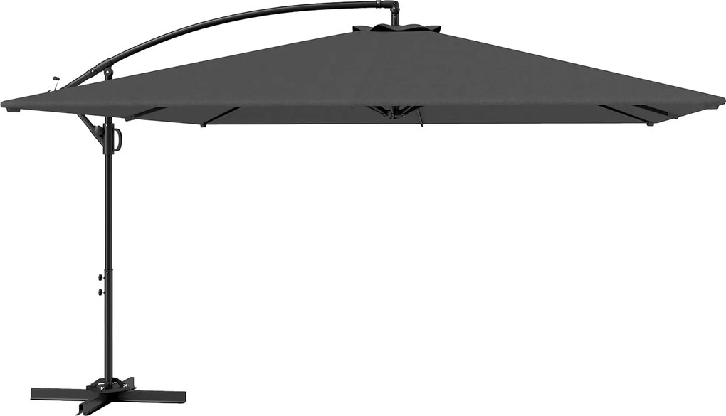 Outsunny Téglalap alakú Kerekített Napernyő 3,6x3,9 m, Kültéri Kert Napernyő Karral, Kereszt Talapzattal, Dőléssel és 360°-os Forgással, 180 g/m² Poli
