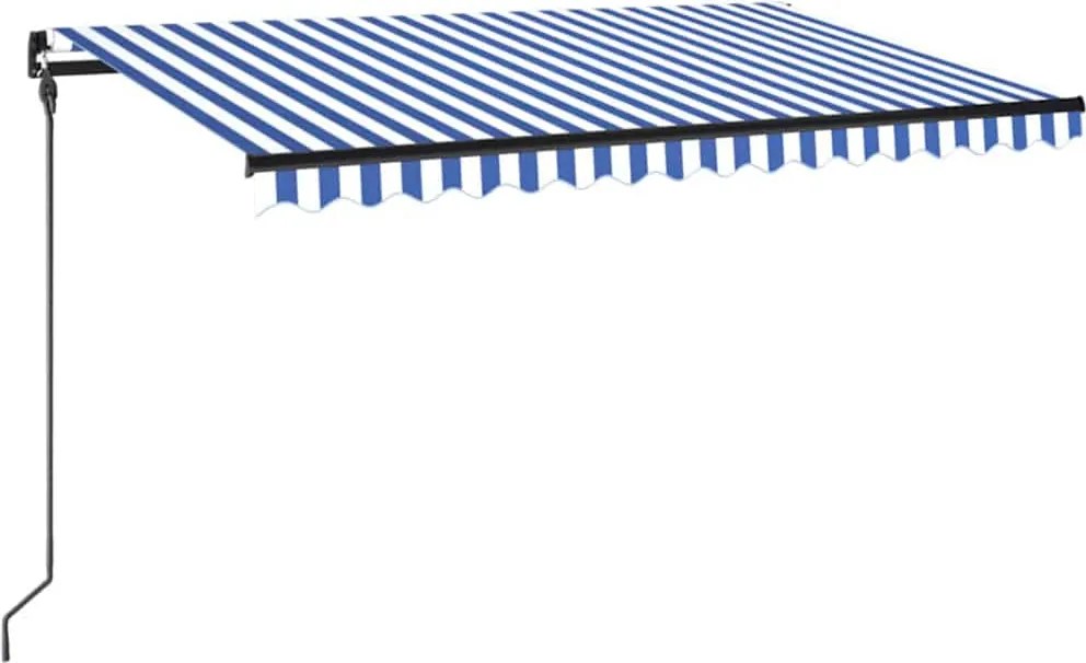 vidaXL kék és fehér kézzel kihúzható LED-es napellenző 450 x 300 cm