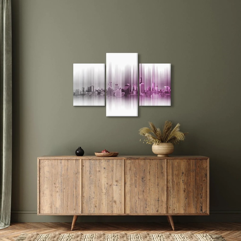 Kép - Panoráma a városra, rózsaszín-szürke (90x60 cm)