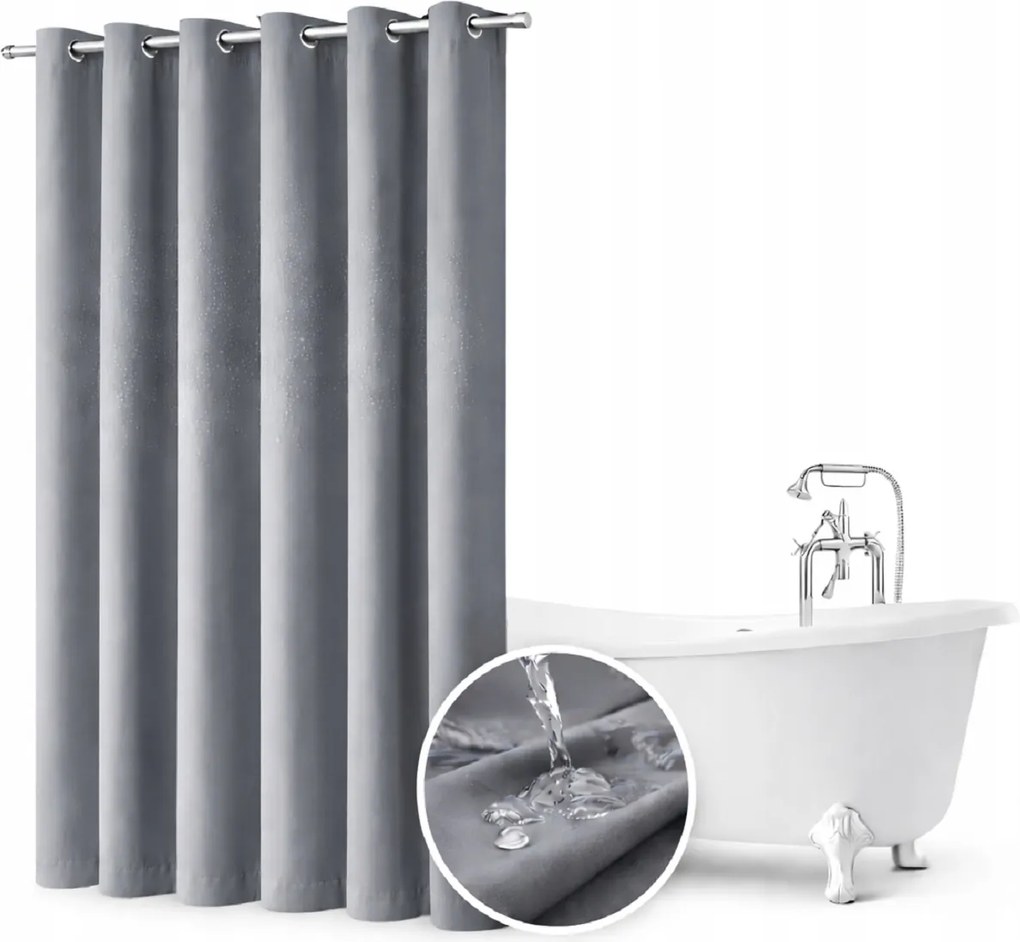 Fürdőszobai függöny 150x220 vízálló gurulós zuhanyfüggöny sötétszürke