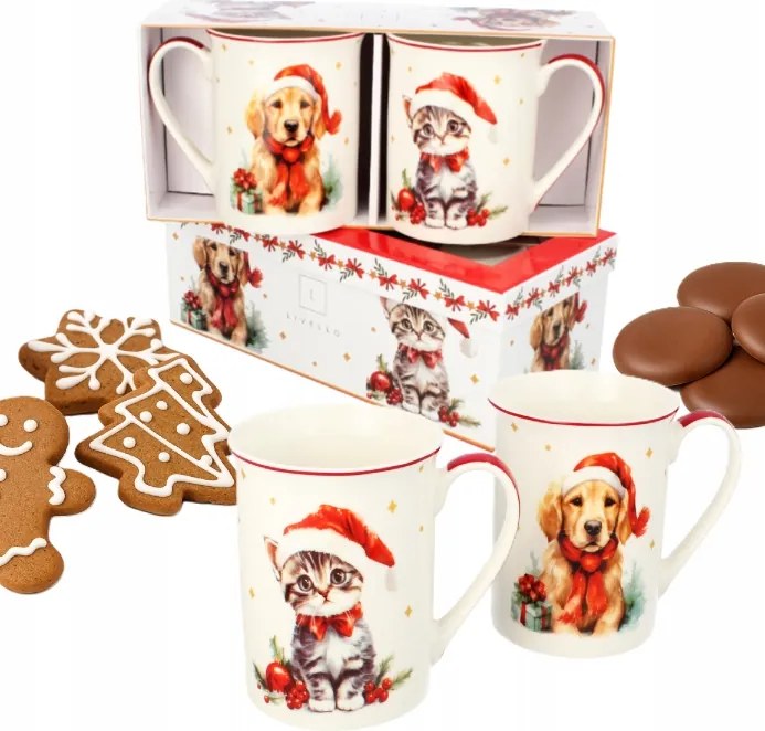 Szett 2x karácsonyi porcelán bögre kávéhoz 350 ml Livello macska kutya