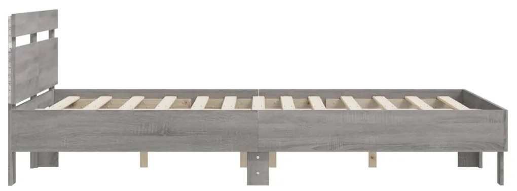 szürke sonoma színű ágykeret fejtámlával és LED-del 140x190 cm