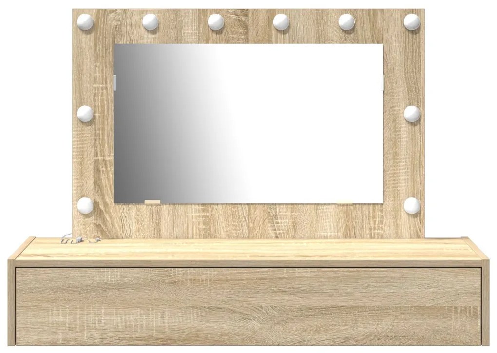 vidaXL Öltözködőasztal tükör lámpákkal Barna 100 x 40 x 70 cm Faanyag