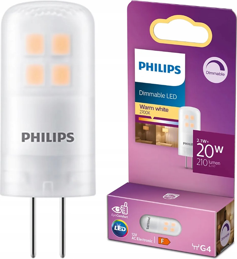 Led izzó G4 Mini Kapszula 2.1W 20W 210lm 2700K Tompítható Philips