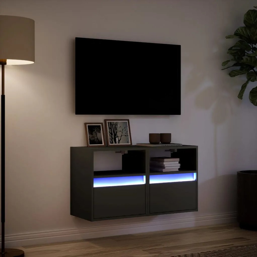 2 db fekete fali TV-szekrény LED-világítással 41x31x45 cm