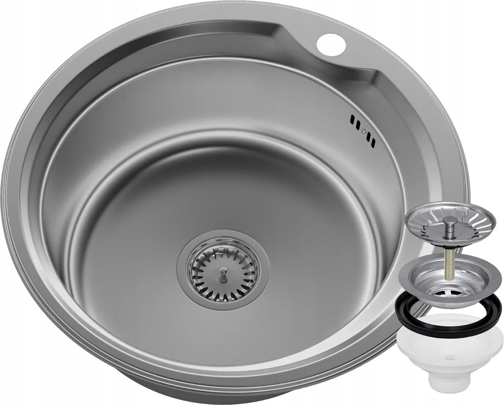 Kerek Acél Mosogató Egymedencés Szatén APULIA51