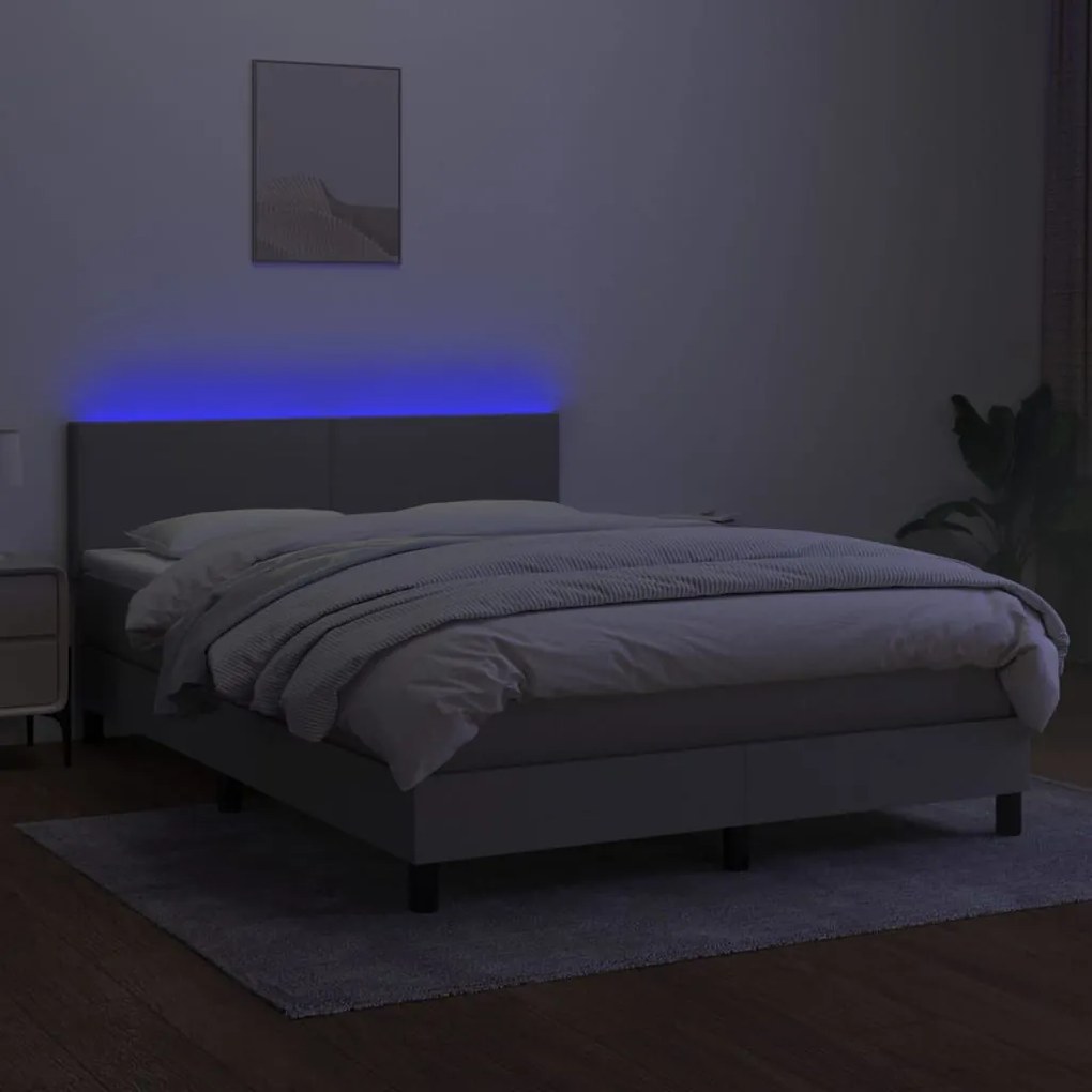 világosszürke szövet rugós és LED-es ágy matraccal 140x200 cm